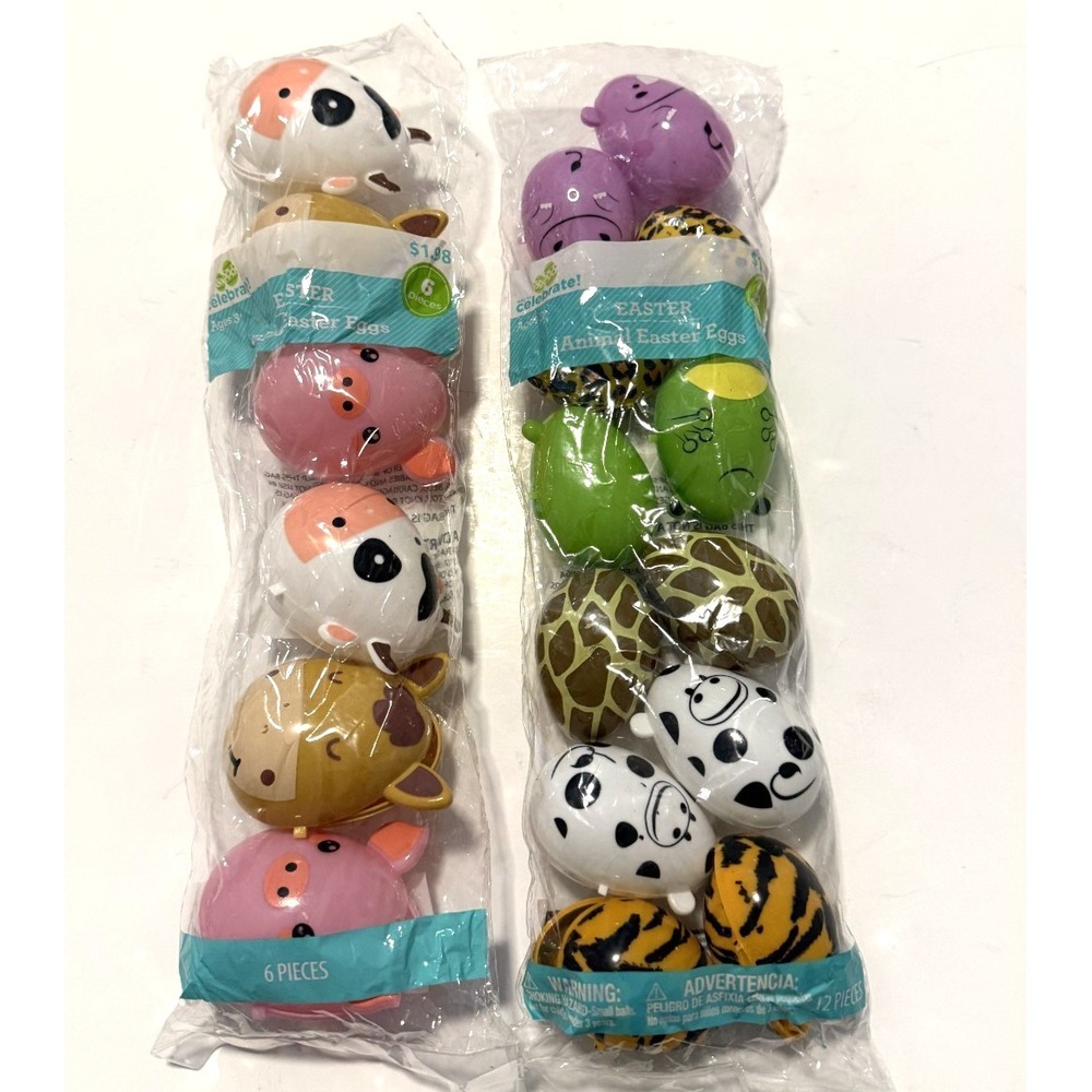 Easter Eggs Plastic Animal Characters Qty 18 (6 Medium & 12 small)